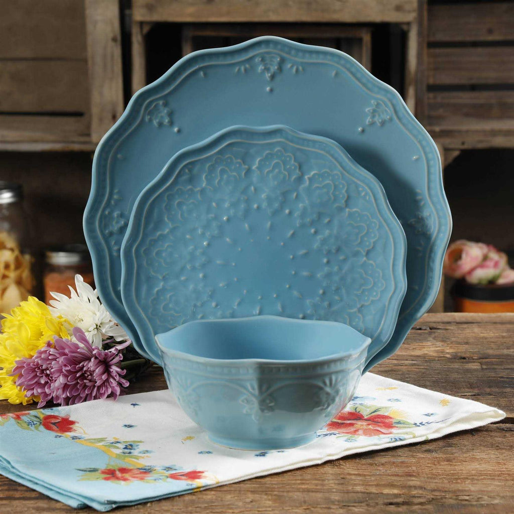 The Pioneer Woman Farmhouse Lace 12-Piece Dinnerware Set