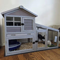 Aivituvin Rabbit Hutch Outdoor Indoor Bunny Cage with Pull Out Tray, Upgraded Chicken Coop with Removable Wire Mesh Bottom, Gray