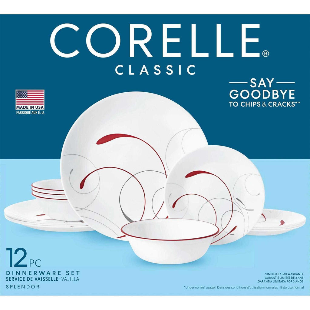 Corelle Splendor, White and Red Round 12-Piece Dinnerware Set