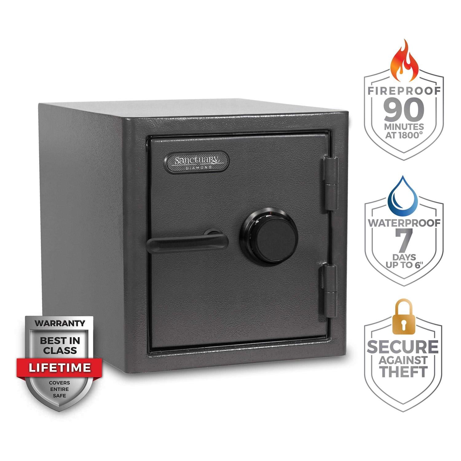 Sanctuary Diamond Fireproof/Waterproof Home & Office Safe with Combination Lock