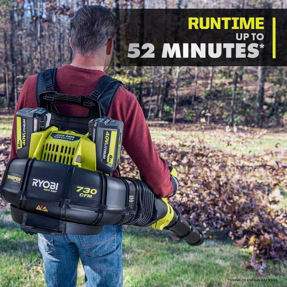 RYOBI 40V HP Brushless Whisper Series 165 MPH 730 CFM Cordless Battery Backpack Blower with 6.0 Ah Batteries and Charger
