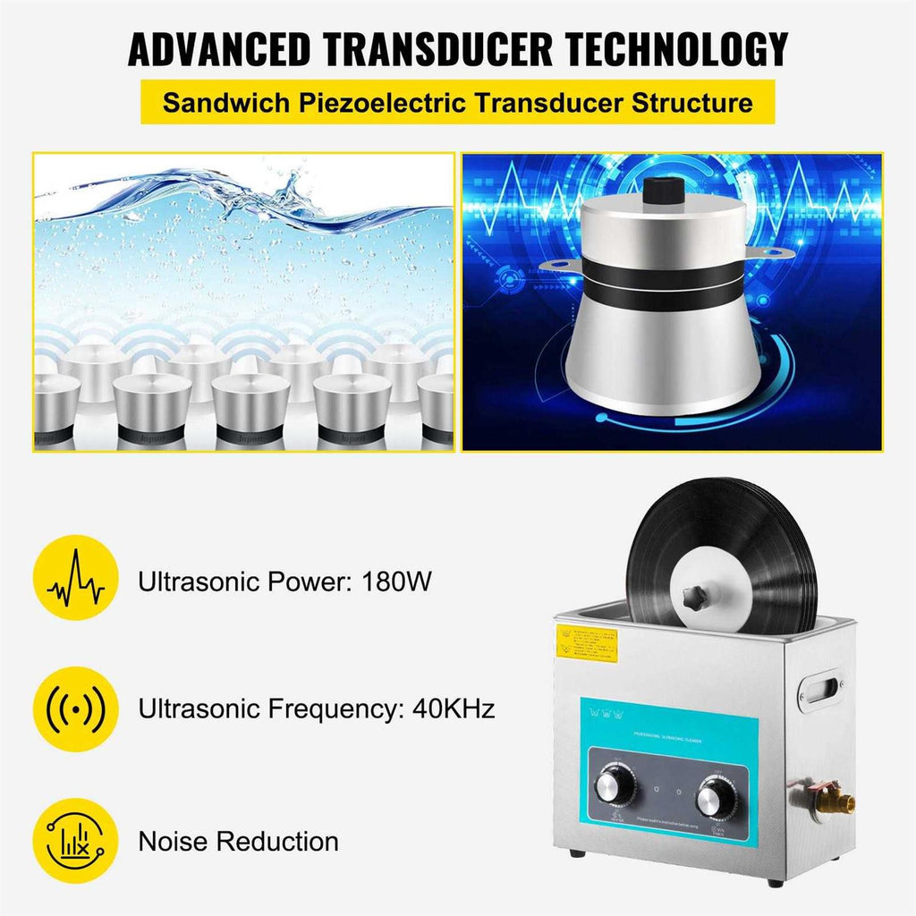VEVOR Ultrasonic Vinyl Record Cleaner 6L 40kHz Vinyl Ultrasonic Cleaning Machine Knob Control Record Ultrasonic Cleaner 4 Records Vinyl Sonic