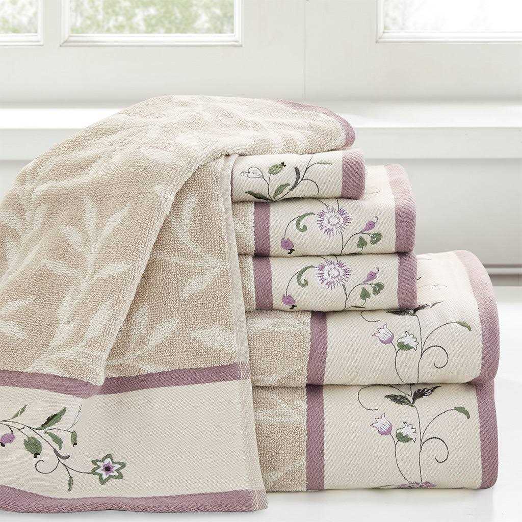 Madison Park Serene Embroidered Cotton Jacquard 6 Piece Towel Set