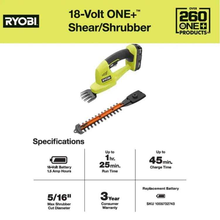 RYOBI ONE+ 18-Volt Lithium-Ion Cordless Grass Shear and Shrubber Trimmer