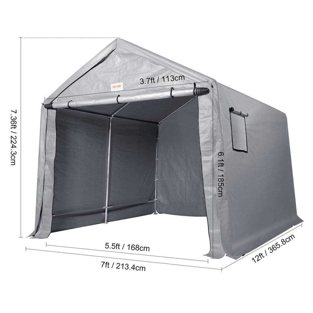 VEVOR Portable Shed Outdoor Storage Shelter 7 x 12 x 7.36 ft Heavy Duty All-Season Instant Storage Tent Tarp Sheds with Roll-up Zipper Door and