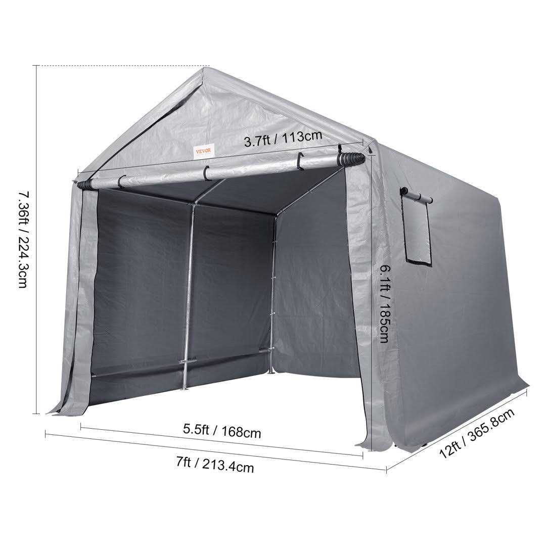VEVOR Portable Shed Outdoor Storage Shelter 7 x 12 x 7.36 ft Heavy Duty All-Season Instant Storage Tent Tarp Sheds with Roll-up Zipper Door and