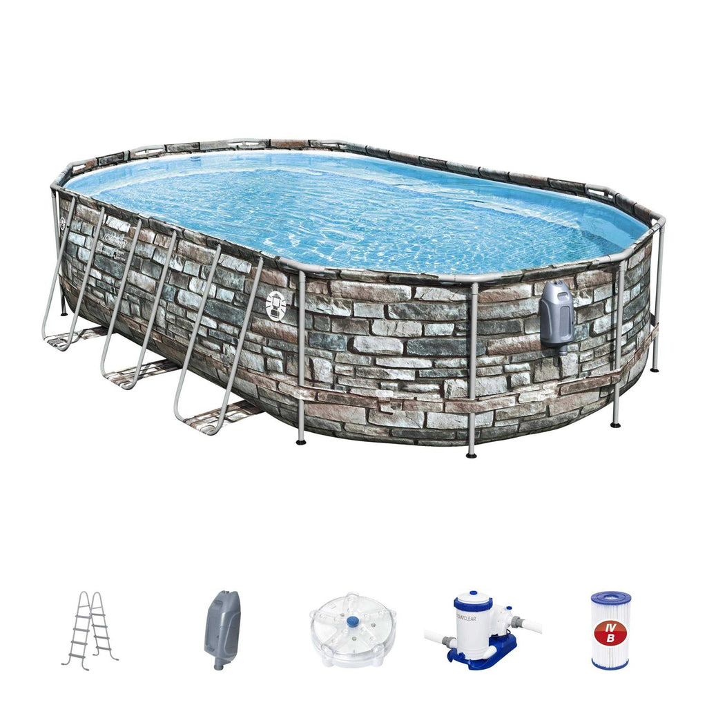 Coleman 20′ Power Steel Comfort Jet Oval 48 inch Deep Metal Frame Above Ground Pool