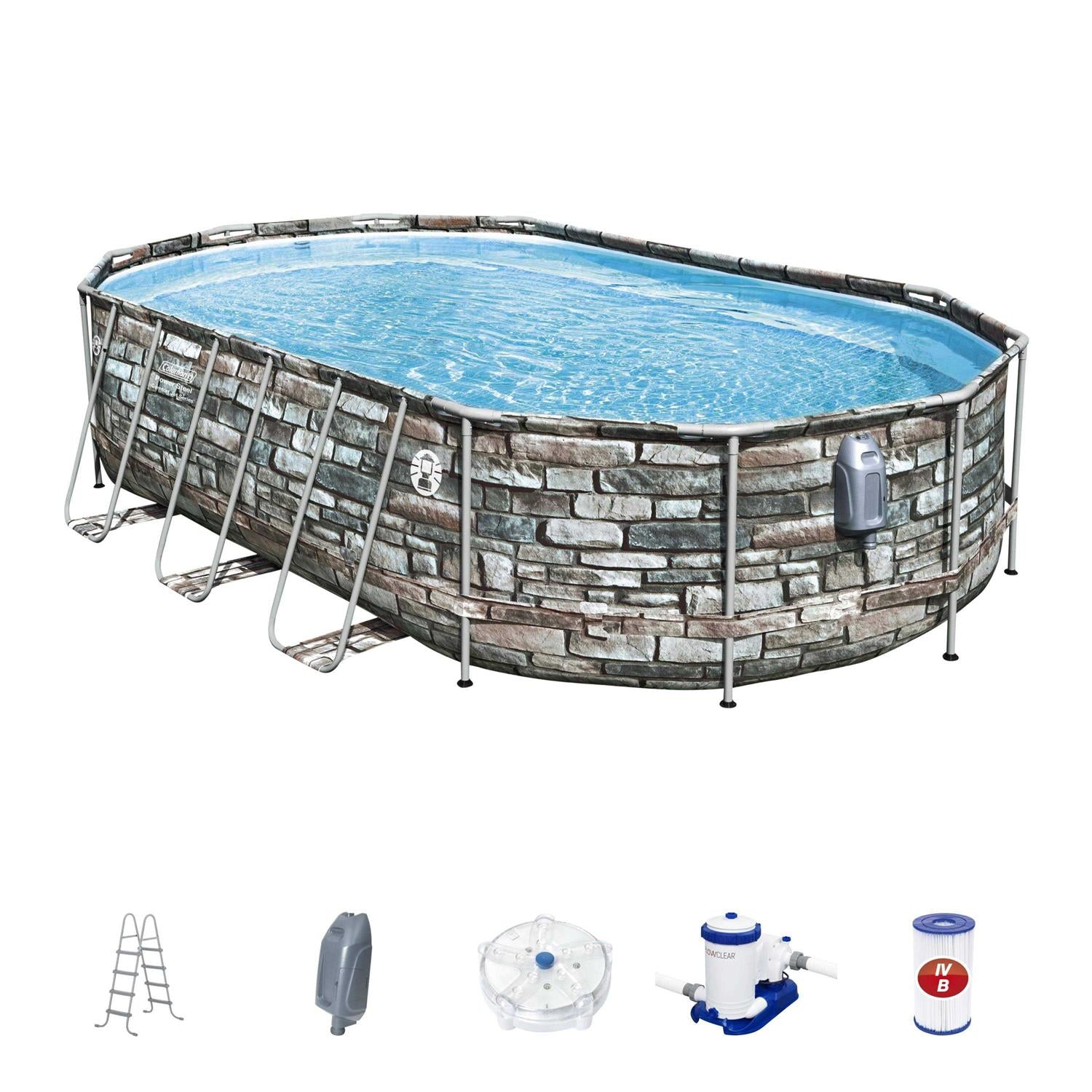 Coleman 20′ Power Steel Comfort Jet Oval 48 inch Deep Metal Frame Above Ground Pool
