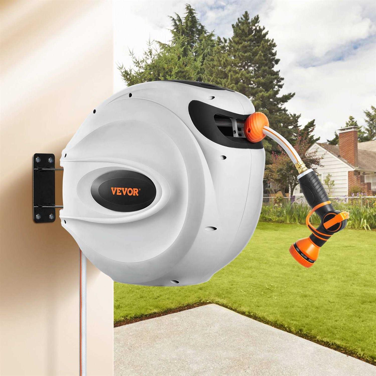 Retractable Plastic Wall Mounted Hose Reel with Automatic Rewind VEVOR