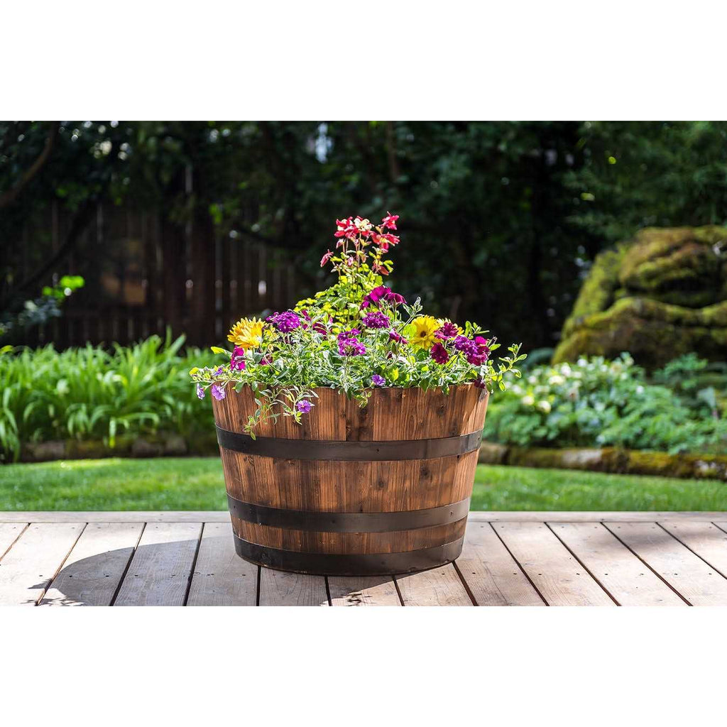 Real Wood Products Cedar Whiskey Barrel Planter