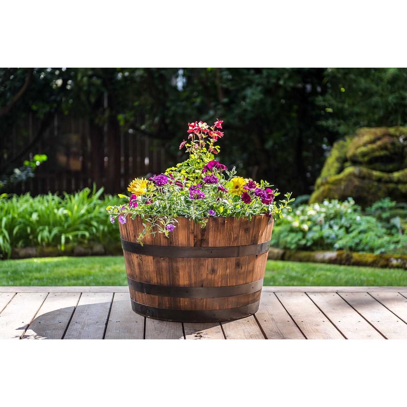 Real Wood Products Cedar Whiskey Barrel Planter