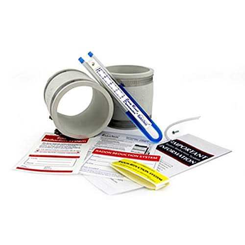 RadonAway GP501 Radon Fan Install kit Two 3×3 White Couplings U-Tube Vacuum Gauge Radon System Labels