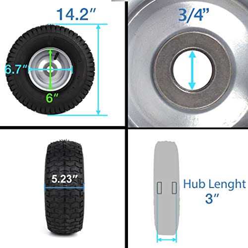 15 x 6.00-6 Tire and Wheel Set for Lawn Tractors with 3 Centered Hub and 3/4 Sintered iron bushings