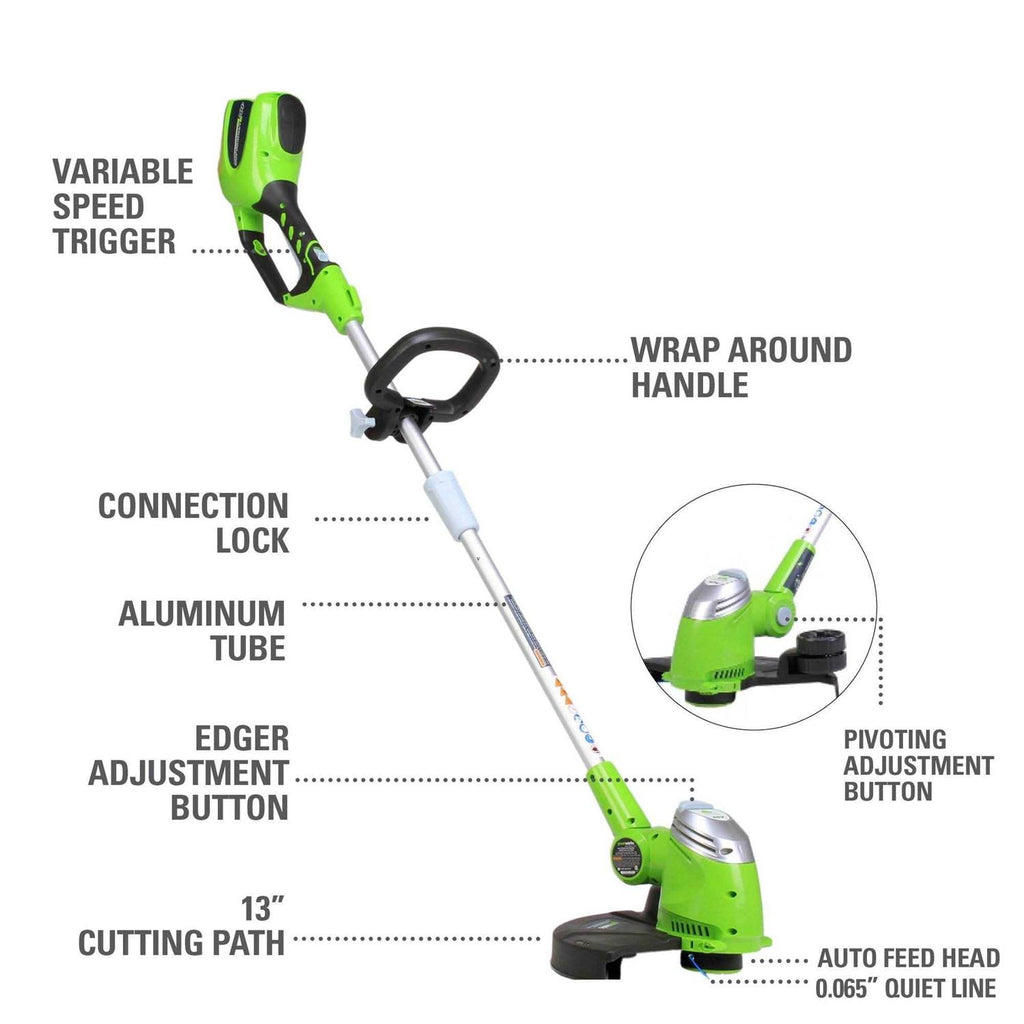 Greenworks 40V 13 Cordless String Trimmer / Edger, 2.0Ah Battery and Charger