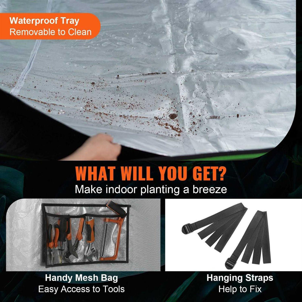 VEVOR Grow Tent High Reflective 2000D Mylar Hydroponic Growing Tent with Observation Window, Tool Bag and Floor Tray