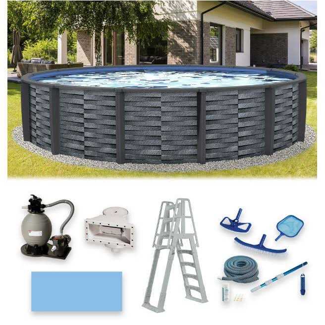 Blue Wave Mocha Wicker Round 52 in. Deep Metal Frame Swimming Pool Package