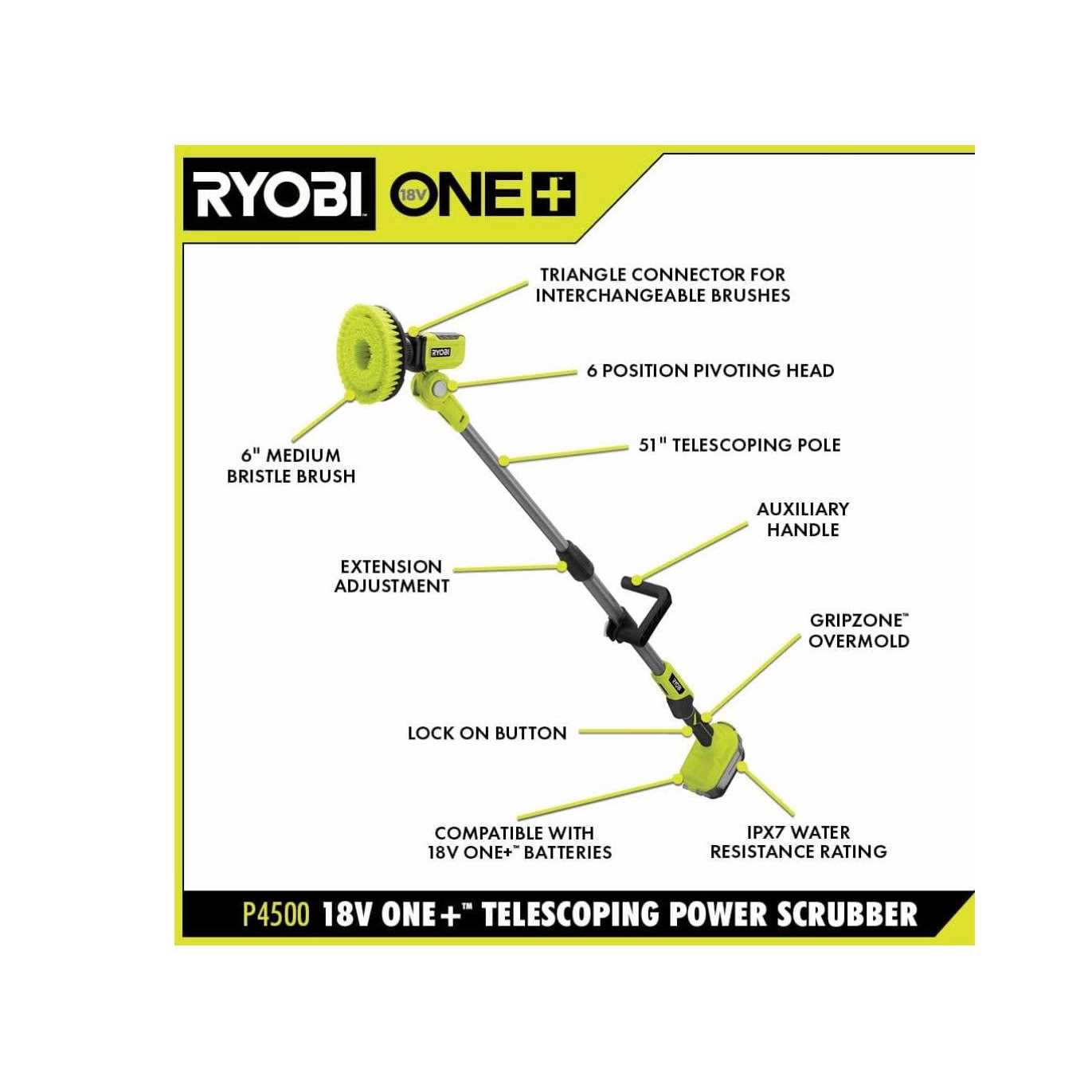 RYOBI 18-Volt ONE+ Cordless Telescoping Power Scrubber P4500