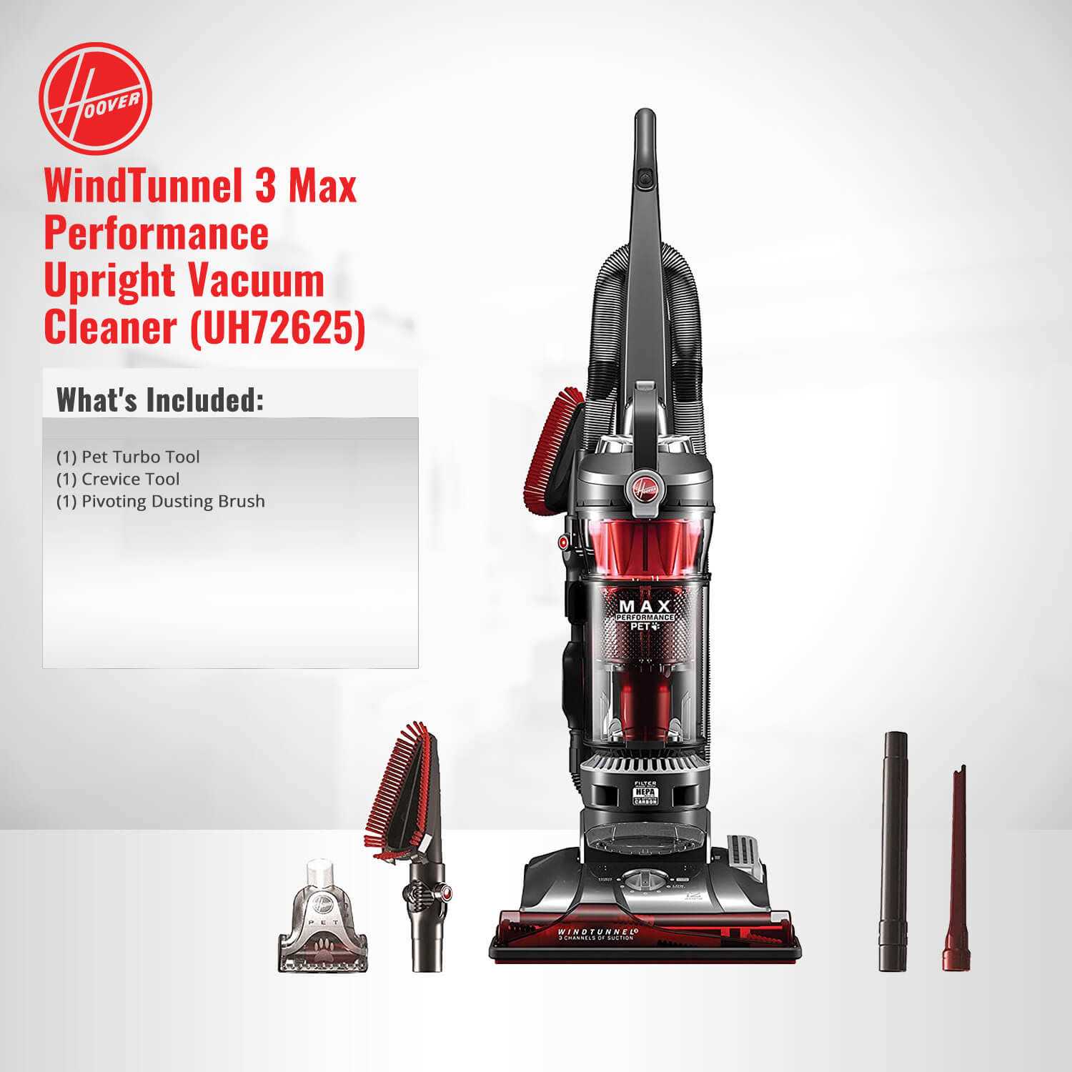 Hoover WindTunnel 3 Max Performance Pet Bagless Upright Vacuum Cleaner Machine with HEPA Media Filtration