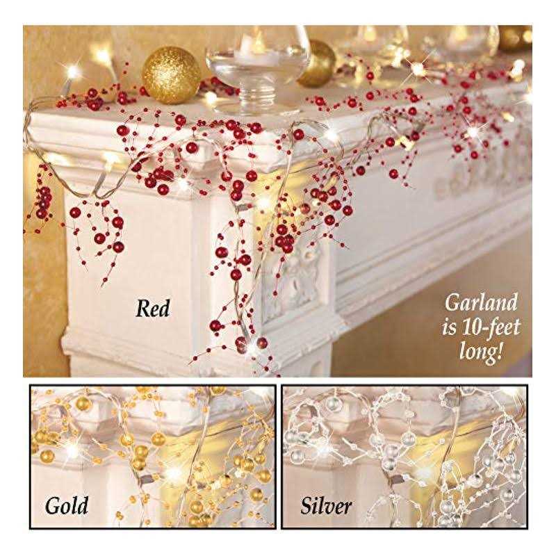 Collections Etc Indoor Christmas Decorations Festive Lighted Berry Beaded Garland
