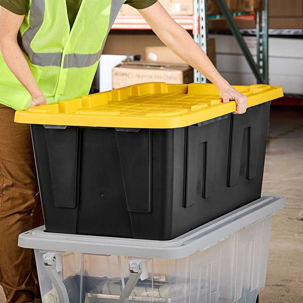 Tough Box 40 Gallon Black Storage Tote with Yellow Lid 40GTBXLTCB