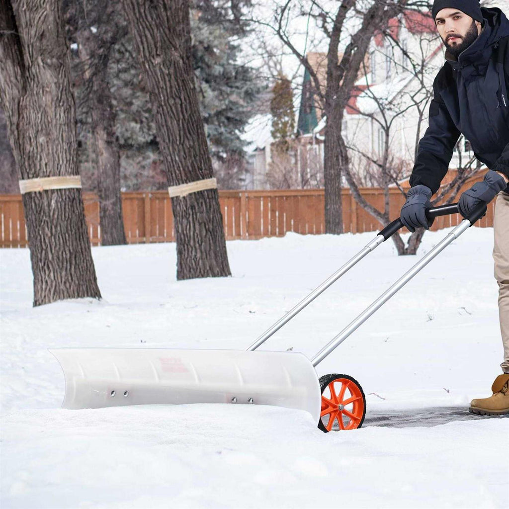 VEVOR Snow Shovel with Wheels for Driveway 37 inch Bi-Directional Heavy Duty Rolling Snow Pusher