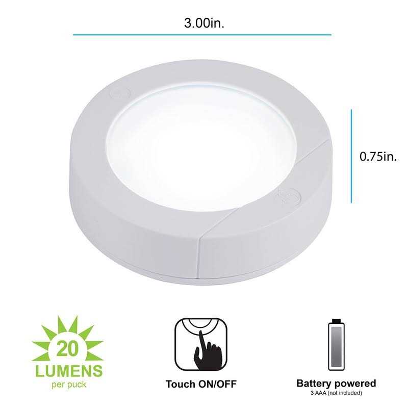 GE Wireless LED Puck Lights Battery Operated 20 Lumens Touch Light