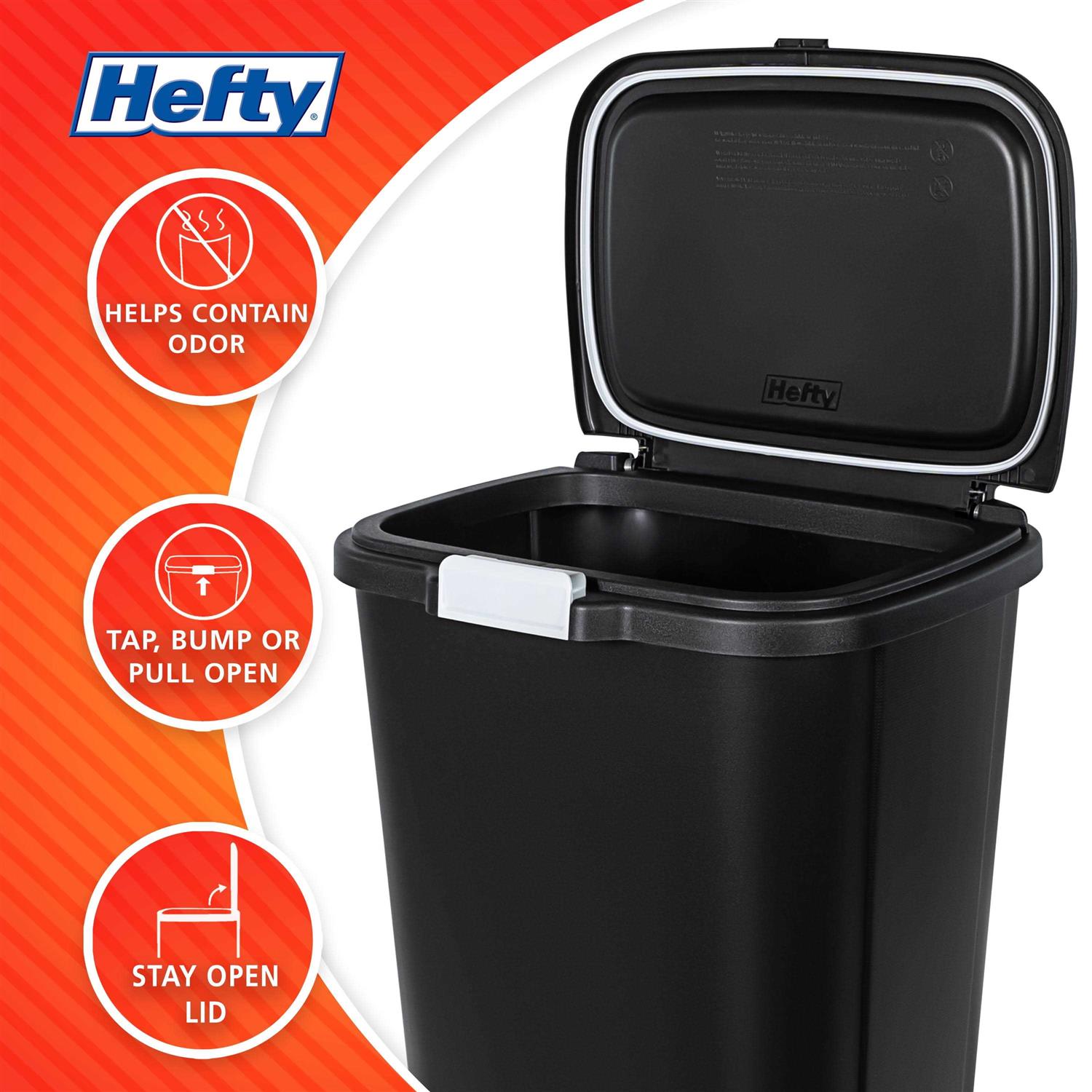 Hefty 13 Gallon Odor Control Touch Lid Trash Can