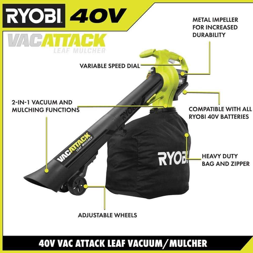 RYOBI 40V Vac Attack Cordless Battery Leaf Vacuum/Mulcher