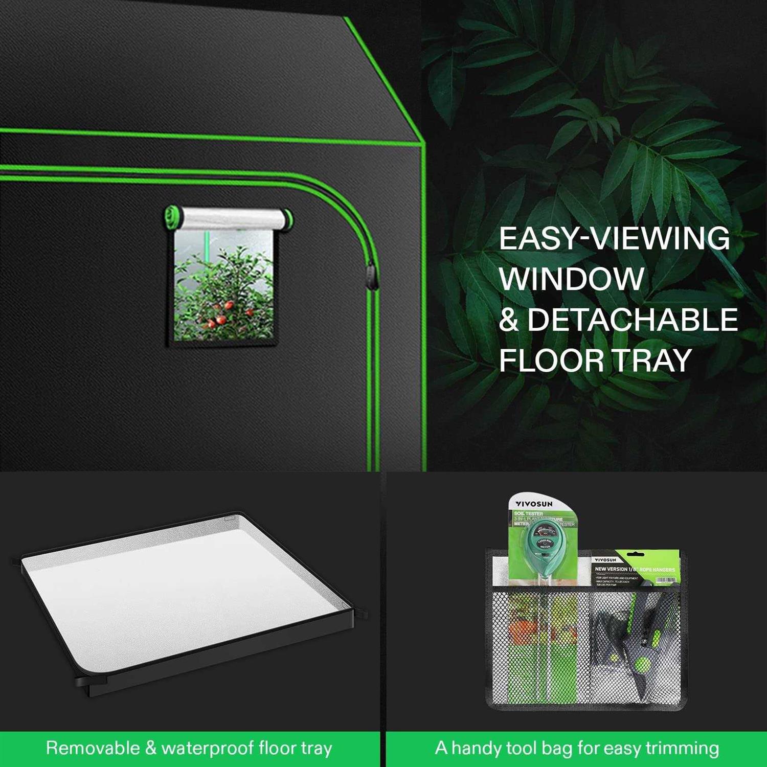 Vivosun R846 4×8 Grow Tent 96’x48’x72′ Roof Cube Tent with Observation Window and Floor Tray for Hydroponics Indoor Plant for VS4000/VSF4300