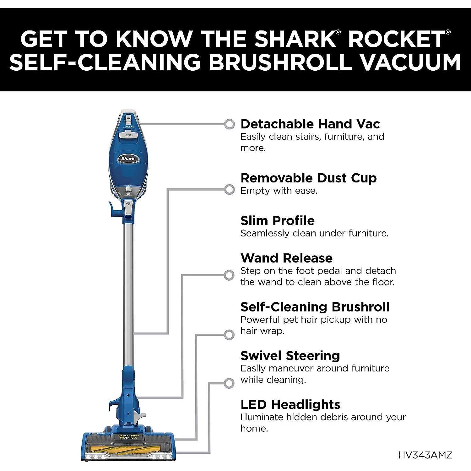 Shark HV343AMZ Rocket Corded Stick Vacuum with Self-Cleaning Brushroll
