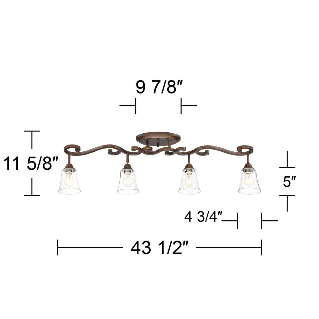 Pro Track Myrna 4-Head Ceiling or Wall Track Light Fixture Kit Directional Bronze Finish Glass Modern Scroll Kitchen 43 1/2 inch Wide