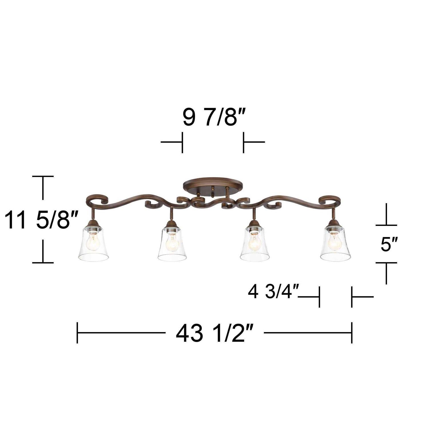 Pro Track Myrna 4-Head Ceiling or Wall Track Light Fixture Kit Directional Bronze Finish Glass Modern Scroll Kitchen 43 1/2 inch Wide