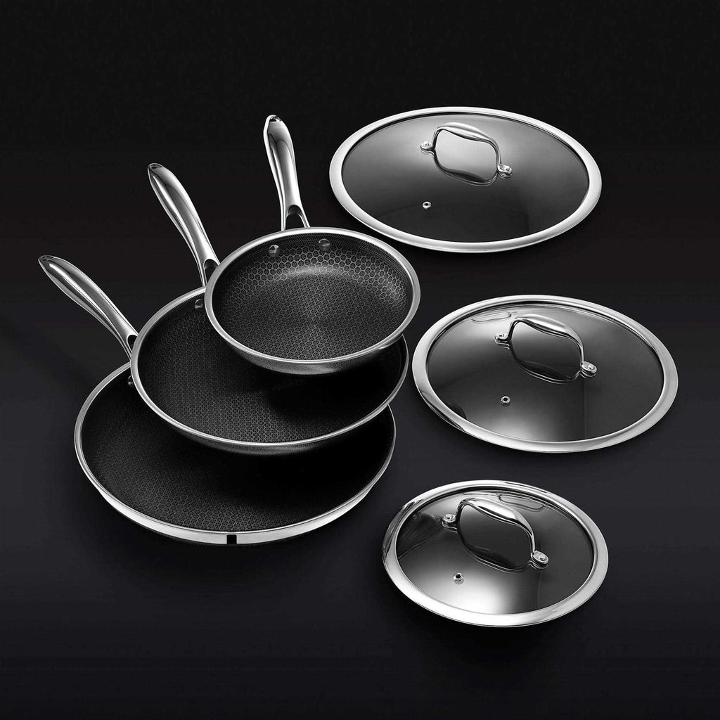 HexClad 6 Piece Hybrid Stainless Steel Cookware Pan Set 8 inch