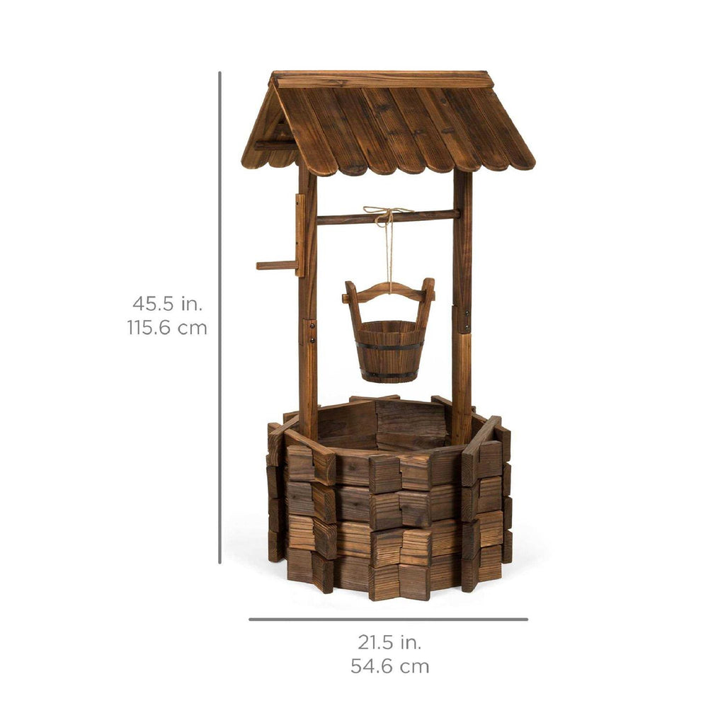 Best Choice Products Rustic Wooden Wishing Well Planter Outdoor Home Decor for Patio