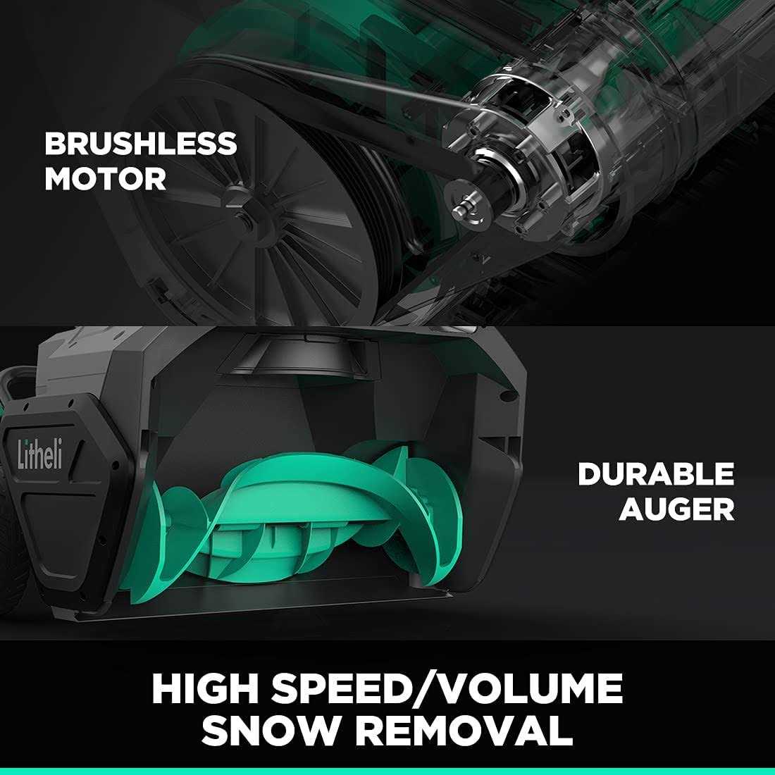 Litheli Cordless Snow Blower 2x20V 20 Inch Snow Thrower with Brushless Motor Electric Snow Remove Machine
