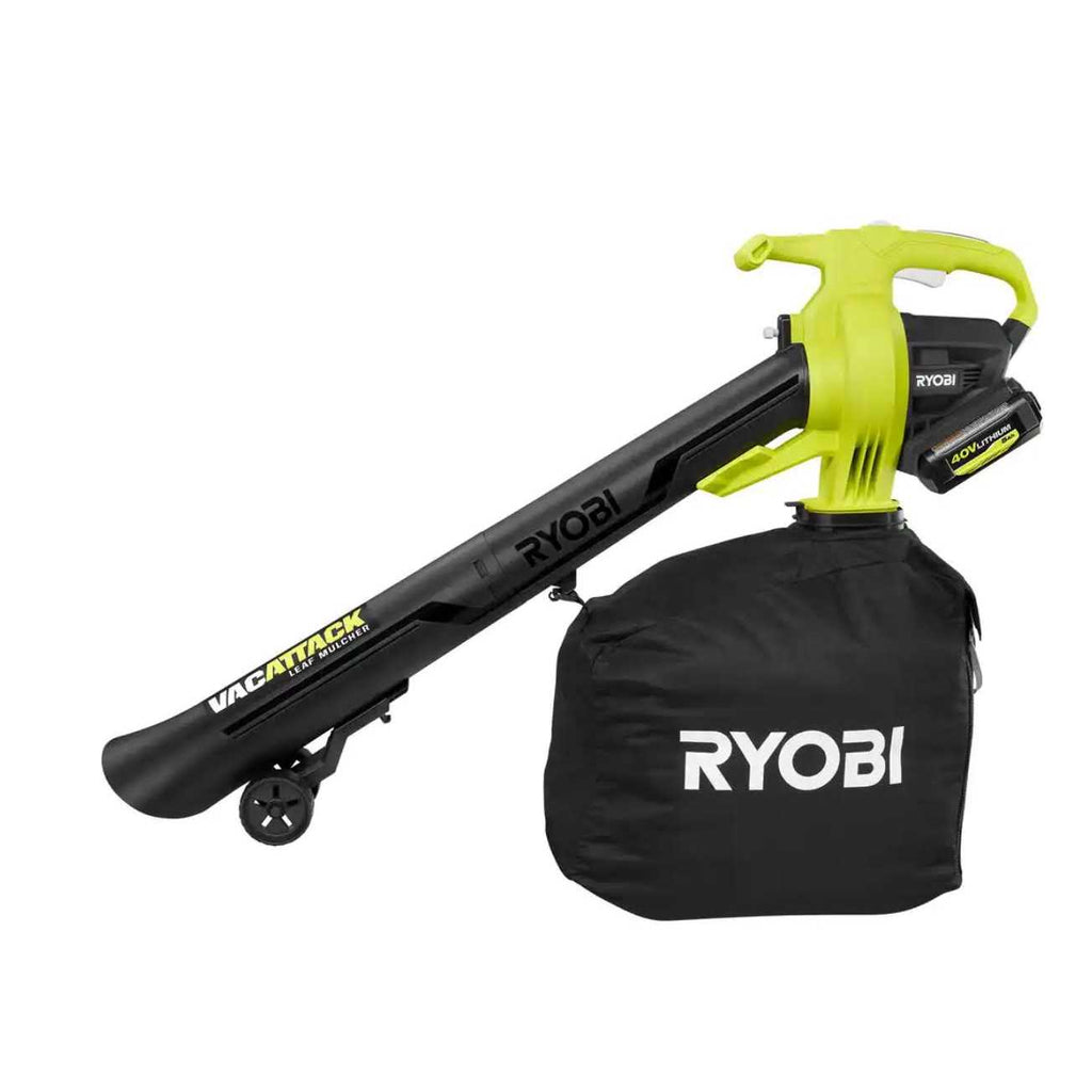 RYOBI 40V Cordless 110 MPH 525 CFM Cordless Leaf Blower and Cordless Leaf Vacuum/Mulcher w/ Batteries and Chargers