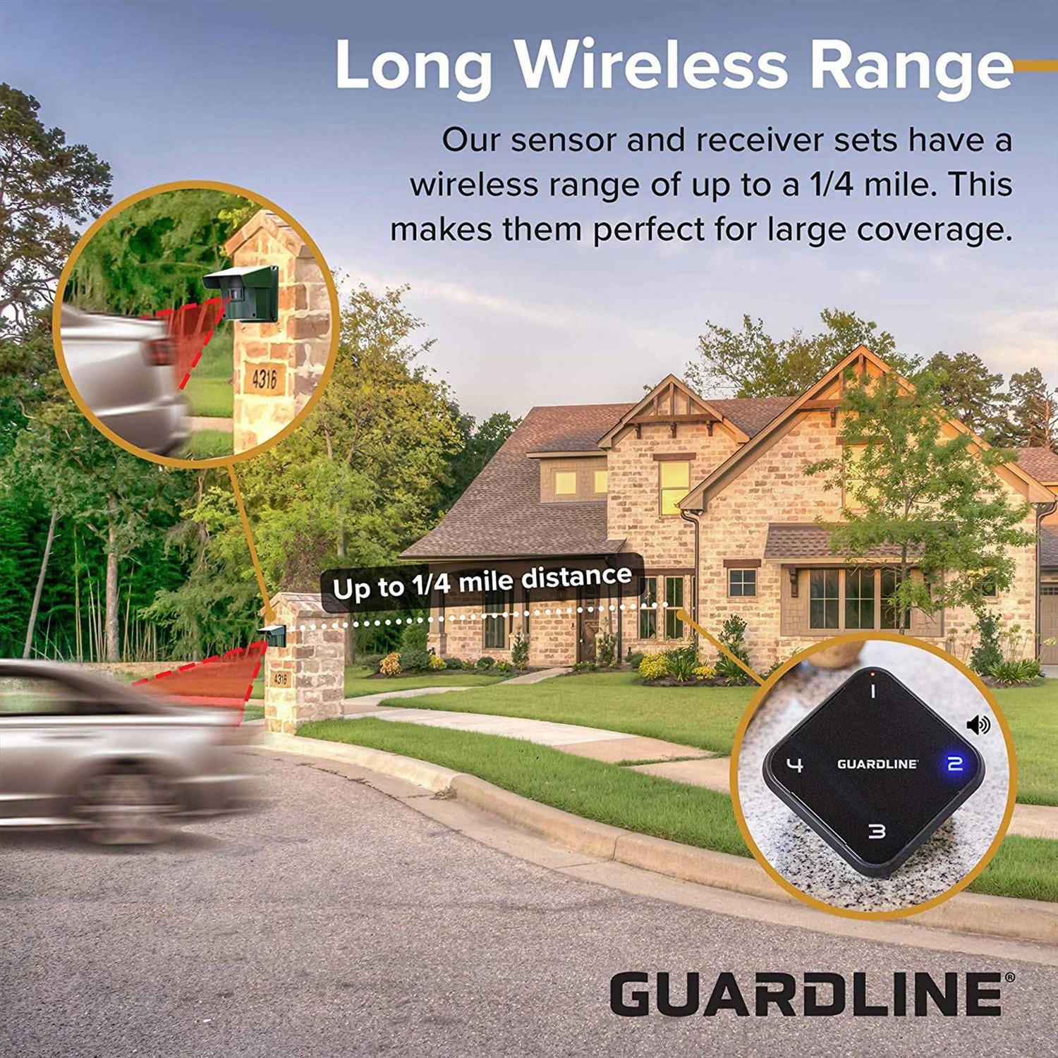 Guardline 1/4 Mile Range Wireless Outdoor Driveway Security Alarm Sensor System