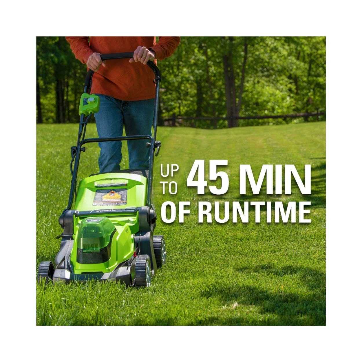 Greenworks 48V 17 in. Lawn Mower, 2 x 4Ah Batteries and Dual Port Charger Included