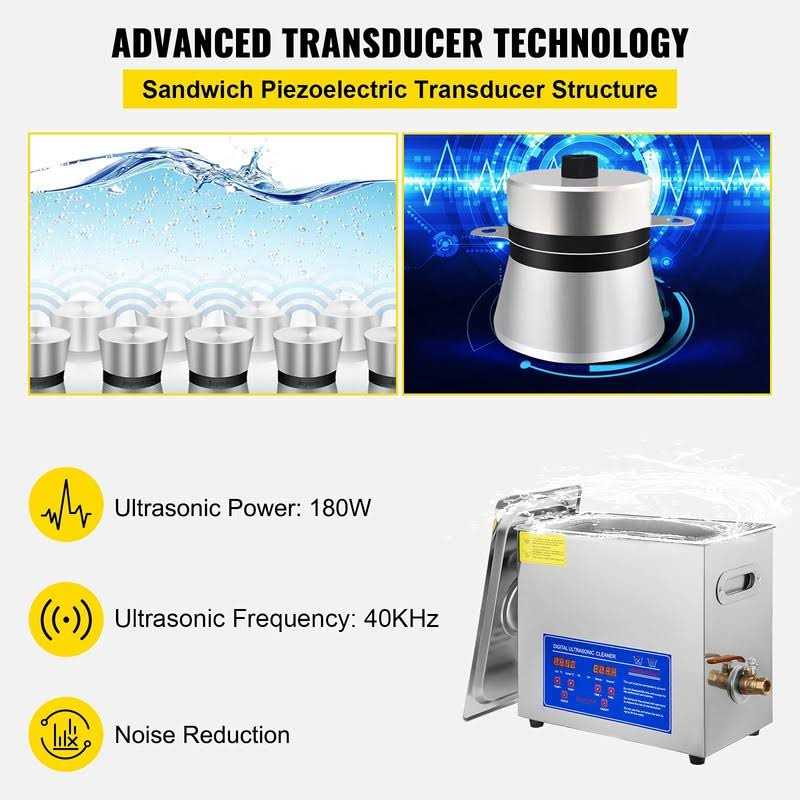Vevor Commercial Ultrasonic Cleaner 6L Heated Ultrasonic Cleaner with Digital Timer Jewelry Watch Glasses Cleaner Large Capacity