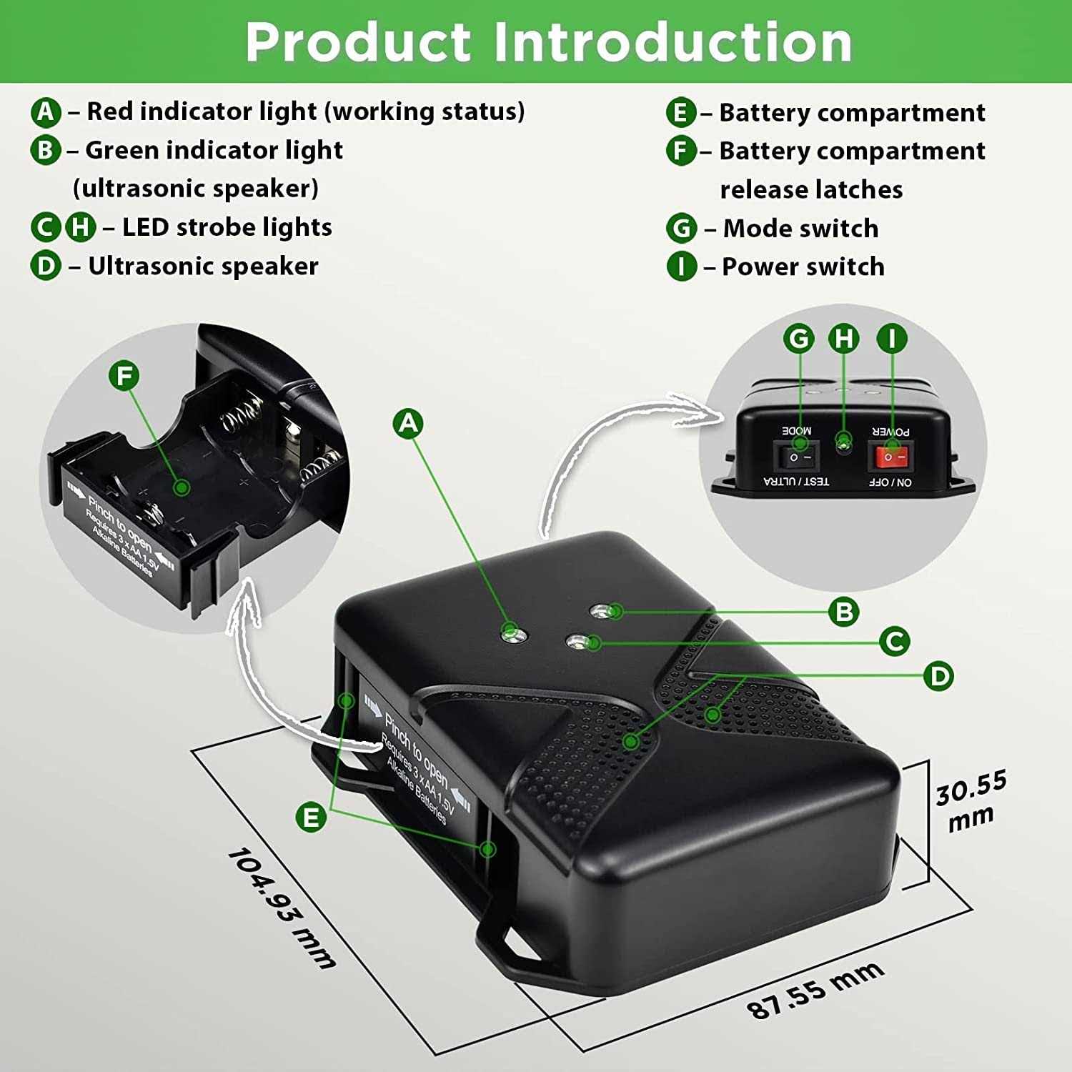 Loraffe Rodent Repellent Ultrasonic Under Hood Animal Repeller Battery Powered Rodent Strobe Light Keep Rat Mice Away from Car Engine Truck Garage