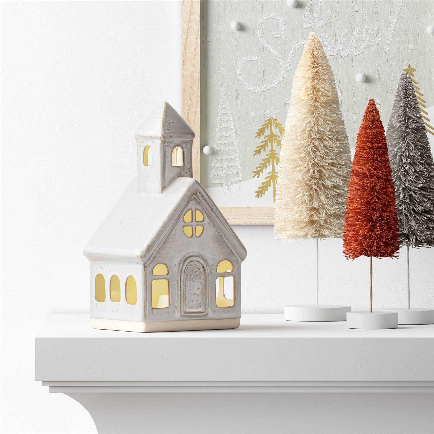 Wondershop 6.875 Battery Operated LED Lit Ceramic Church Christmas Village Building