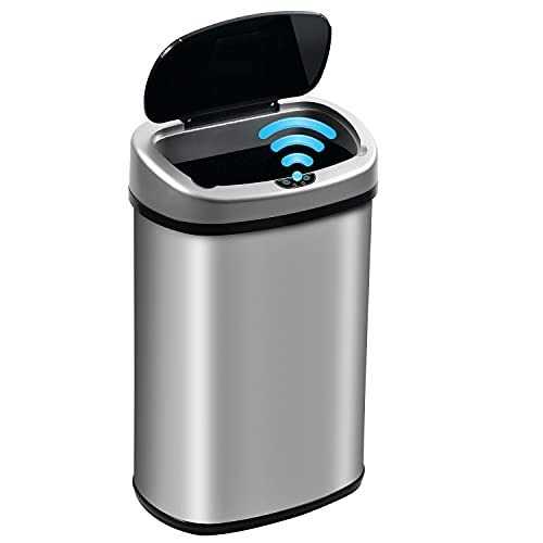 13 Gallon 50 Liter Kitchen Trash Can with Touch-Free & Motion Sensor, Automatic Stainless-Steel Garbage Can, Anti-Fingerprint Mute Designed Trash