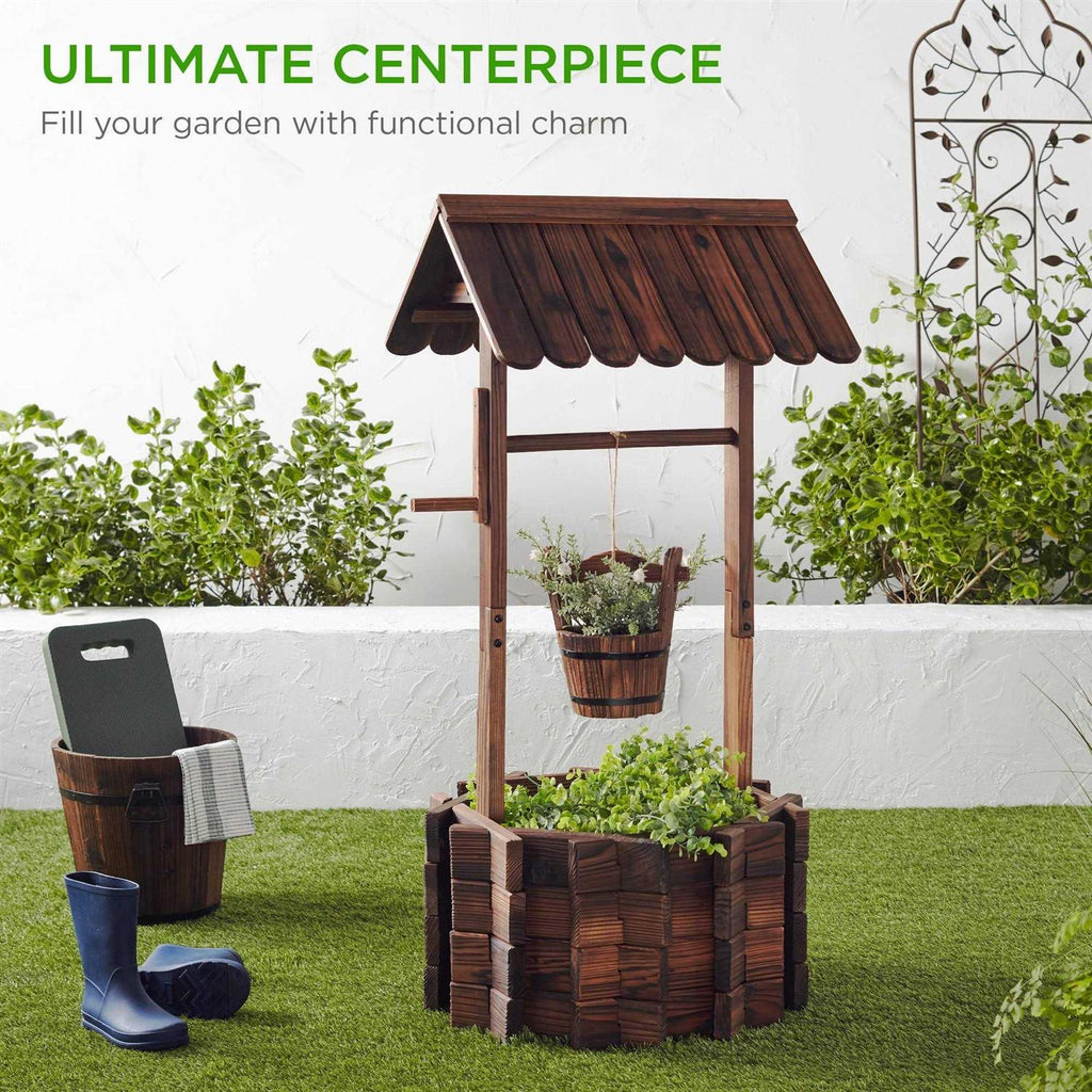 Best Choice Products Rustic Wooden Wishing Well Planter Outdoor Home Decor for Patio