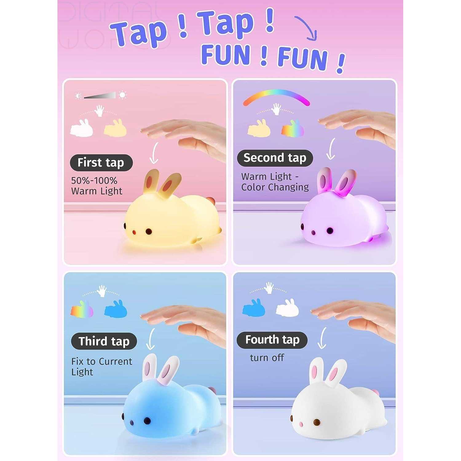One Fire Night Light for Kids Bunny Cute Lamp,16 Colors Cute Night Light Kids Night Light,Rechargeable Baby Night Light Toddler Night Light