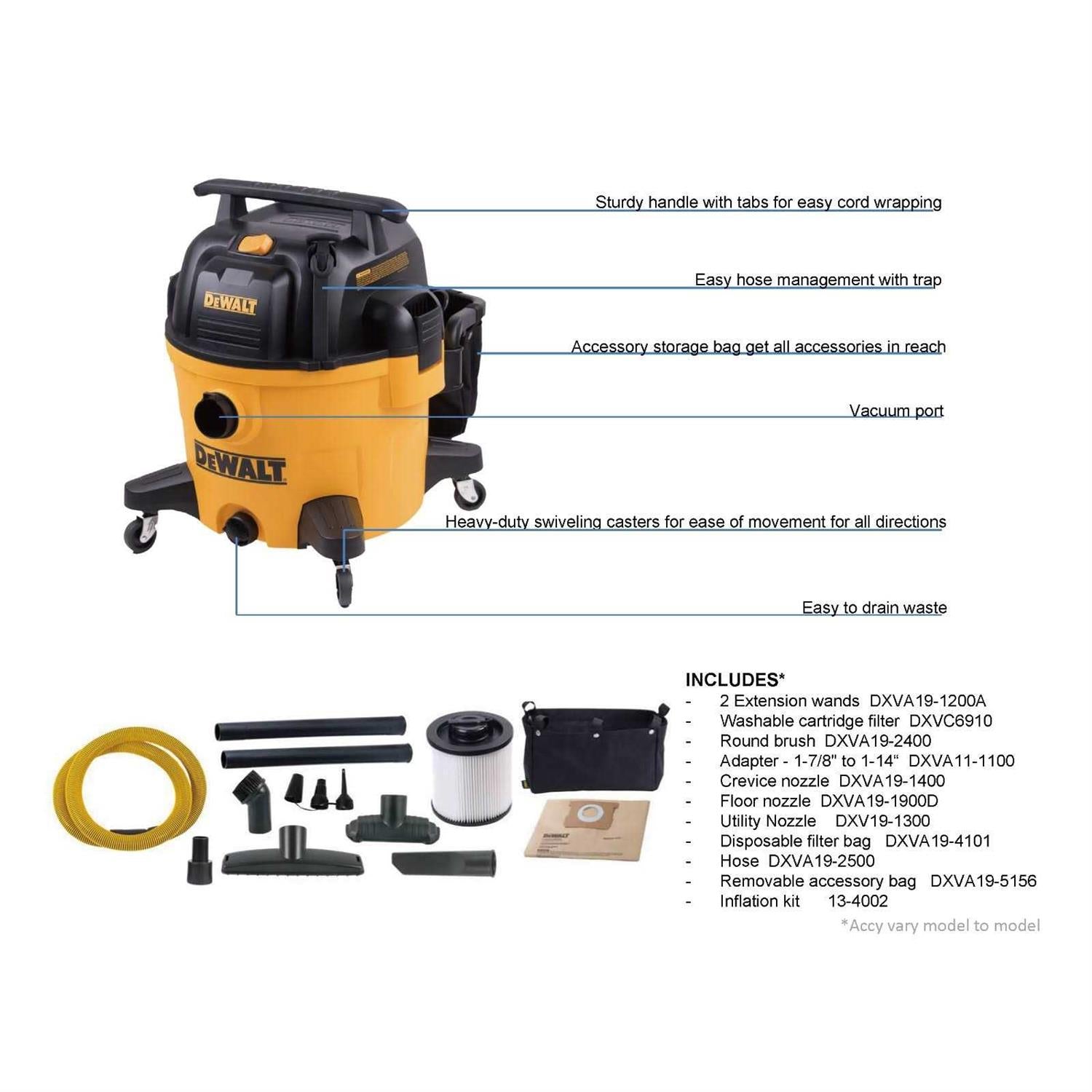 DeWalt 9 Gallon Wet/Dry VAC Heavy-Duty Shop Vacuum with Attachments