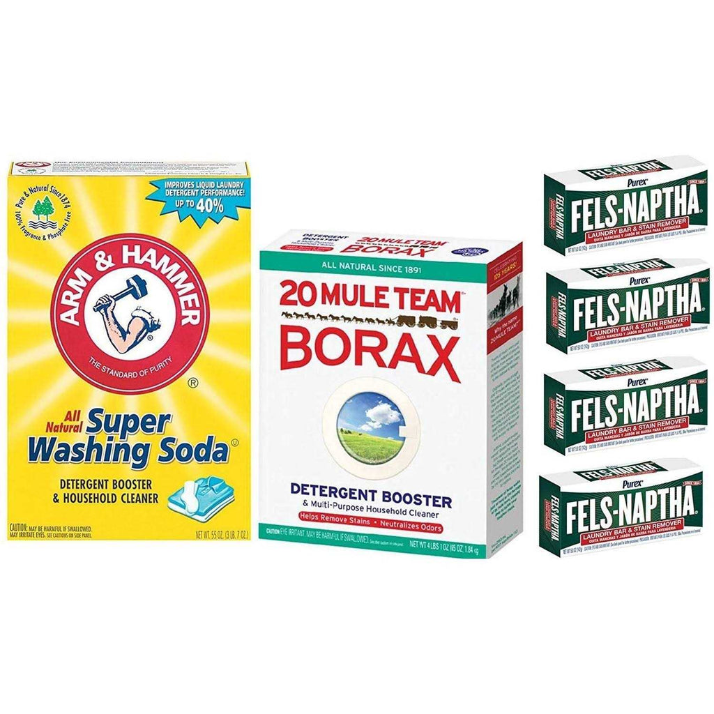 Laundry Soap Kit Fels Naptha 4 bars 20 Mule Team Borax Natural Laundry Booster