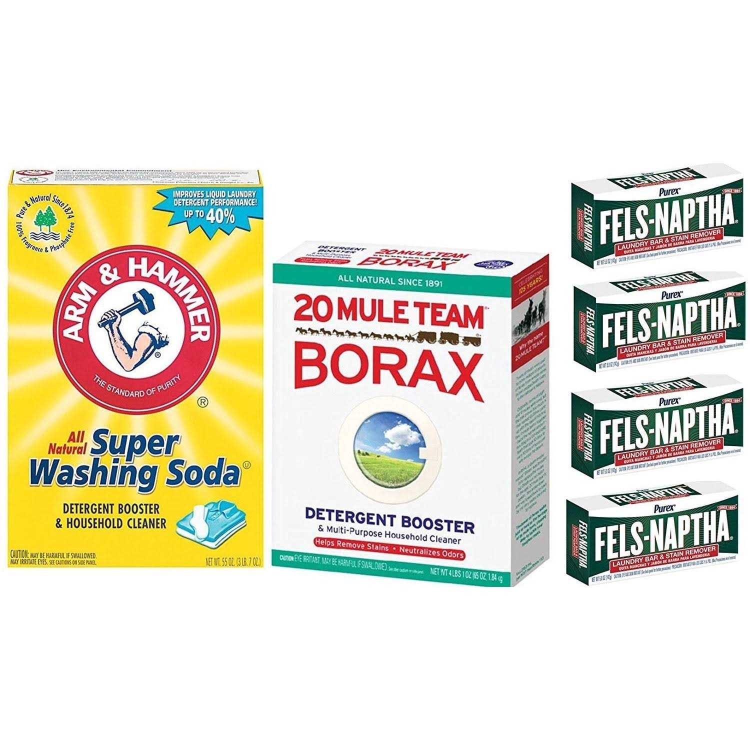 Laundry Soap Kit Fels Naptha 4 bars 20 Mule Team Borax Natural Laundry Booster