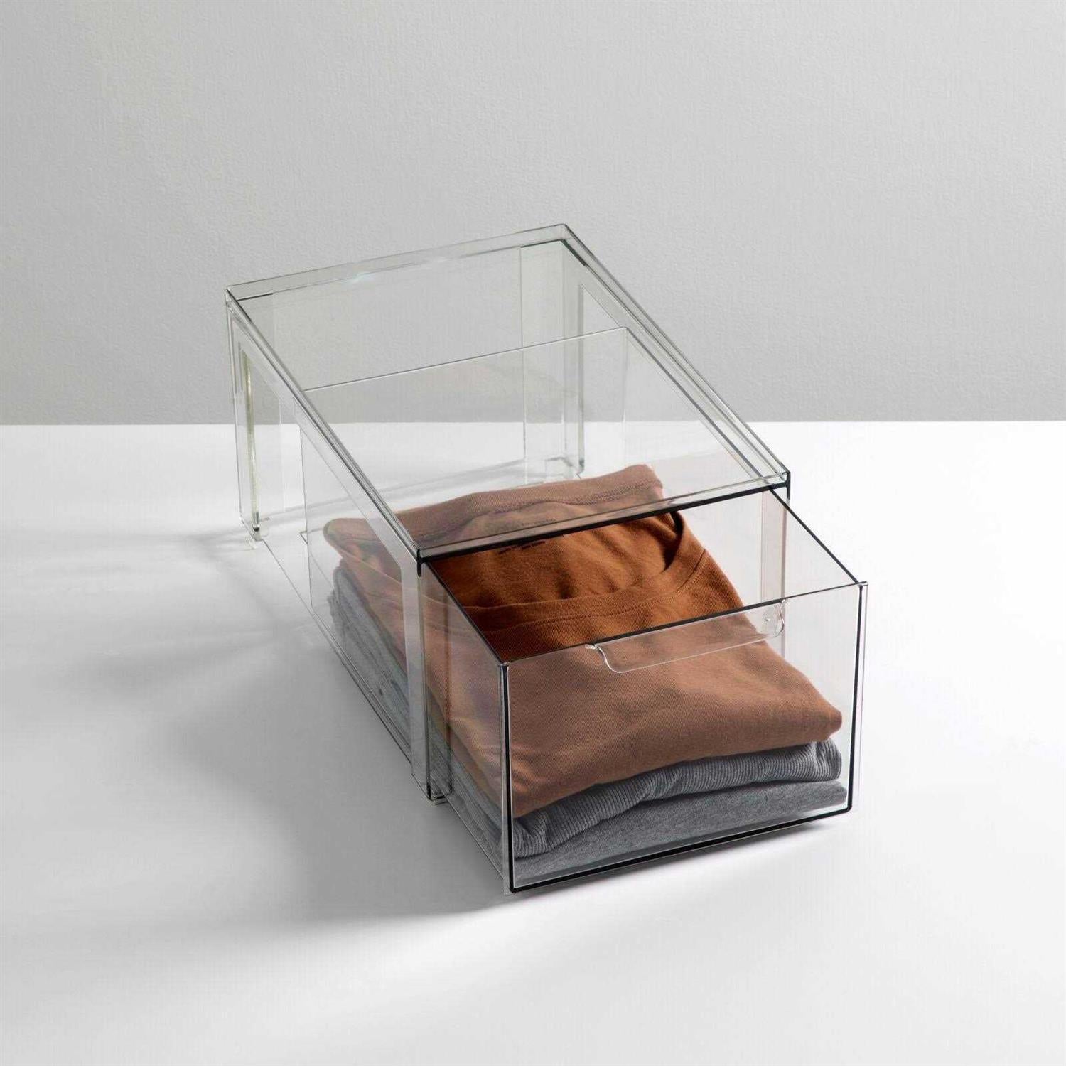 mDesign Plastic Stacking Closet Storage Organizer Bin with Drawer