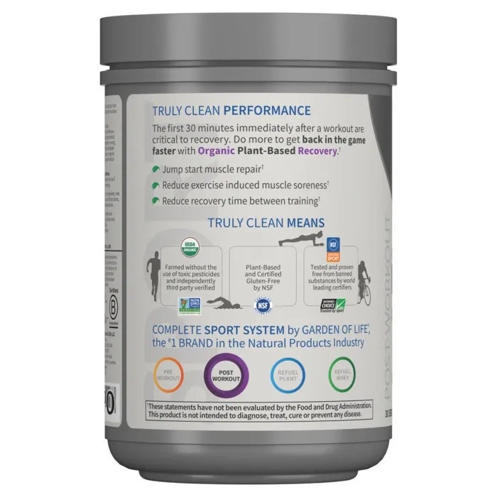 Garden of Life SPORT Organic Plant-Based Recovery Blackberry Lemonade 15.7 oz (446g) Powder