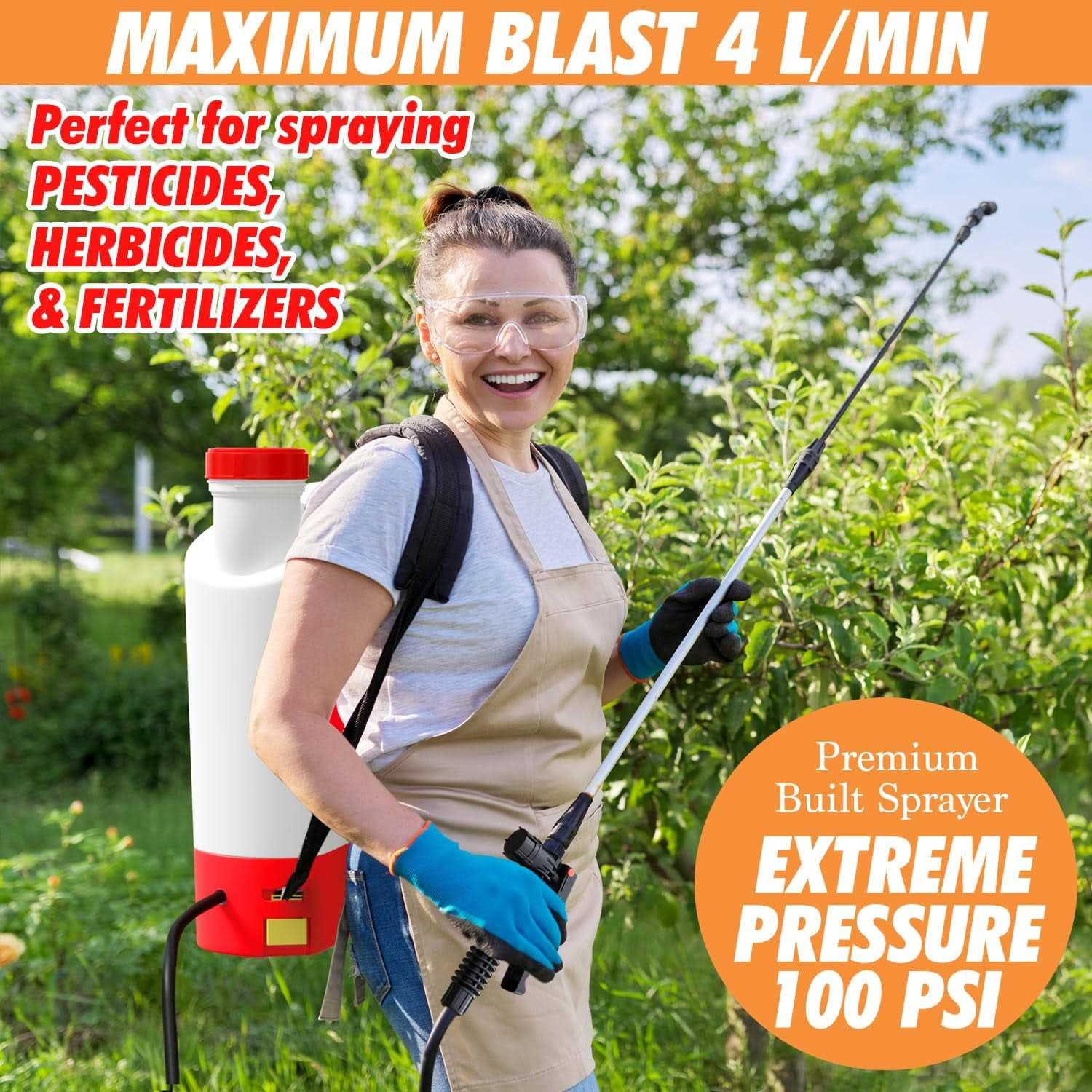 NPGLOBAL 4.2 Gallon Battery Backpack Sprayer 8 Nozzles